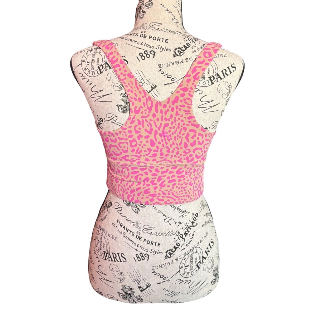 JoyLab Pink Leopard Print Longline Sports Bra Square Neck Racerback Small - Picture 3 of 6